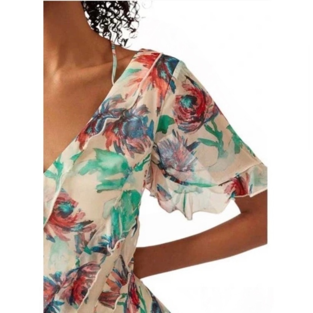 ANTHROPOLOGIE • Watercolor Floral Ruffle Strappy Back Mini Dress - Picture 4 of 16